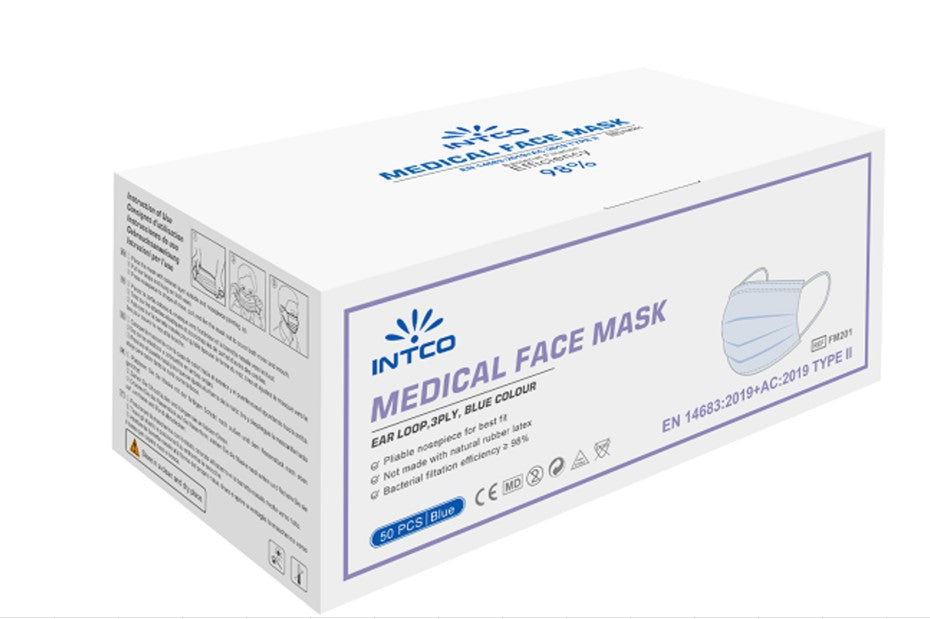 MASQUE MÉDICAL TYPE II 3 PLIS BLEU X50