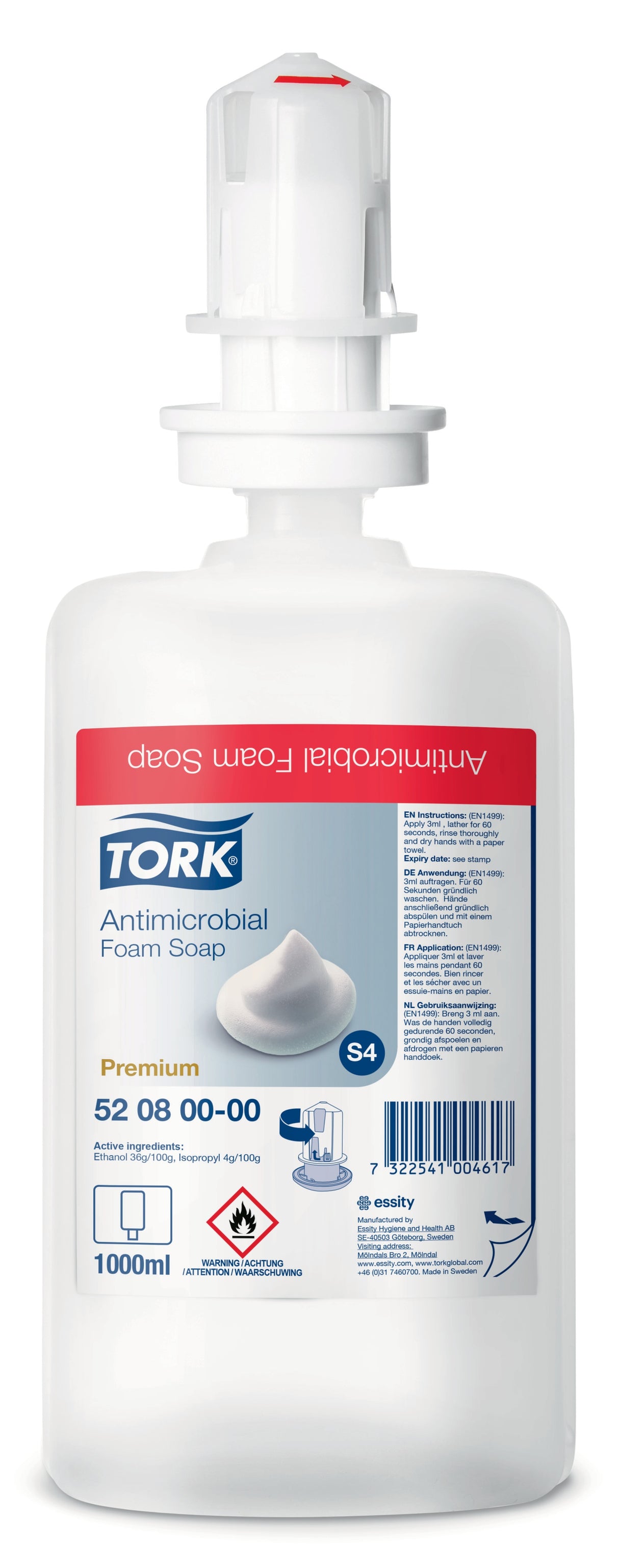 SAVON ANTIMICROBIEN MOUSSE TORK® PREMIUM S4 CARTOUCHE 1L X6
