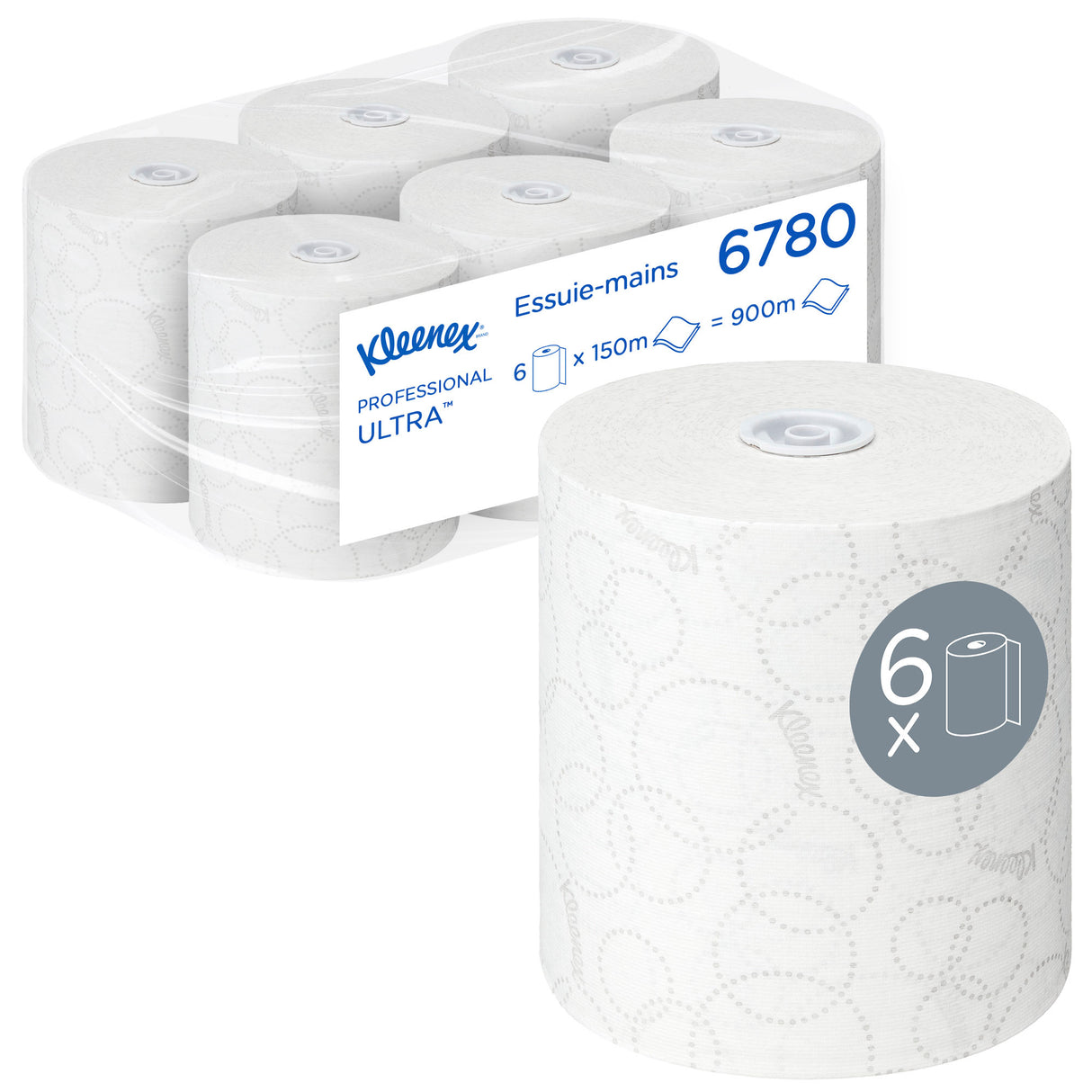 ESSUIE-MAINS ROULEAU KLEENEX® ULTRA BLANC 150M 2 PLIS ECOLABEL X6