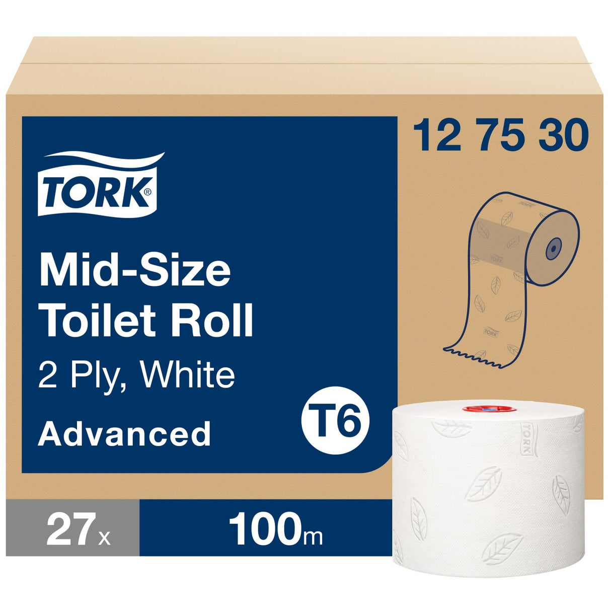PAPIER TOILETTE PETIT ROULEAU TORK® ADVANCED T6 BLANC 100M 2 PLIS X27