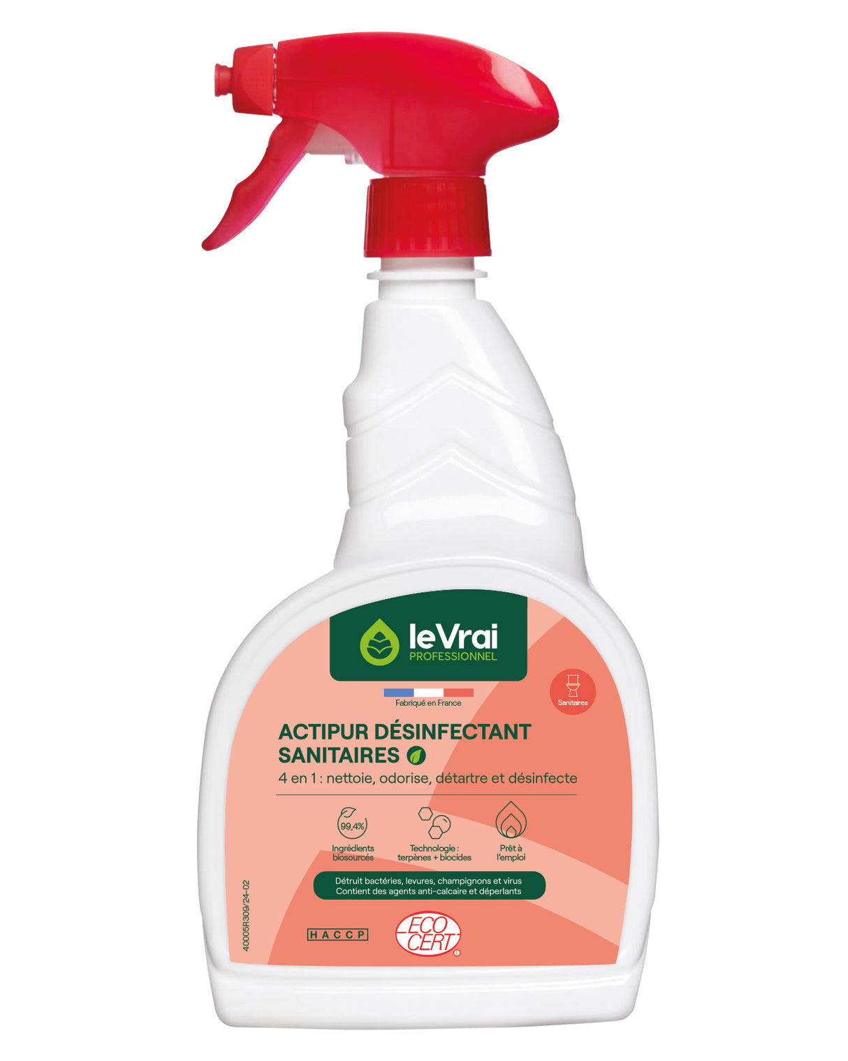DETARTRANT DESINFECTANT SANITAIRES ACTIPUR LE VRAI PROFESSIONNEL ECOCERT 750ML