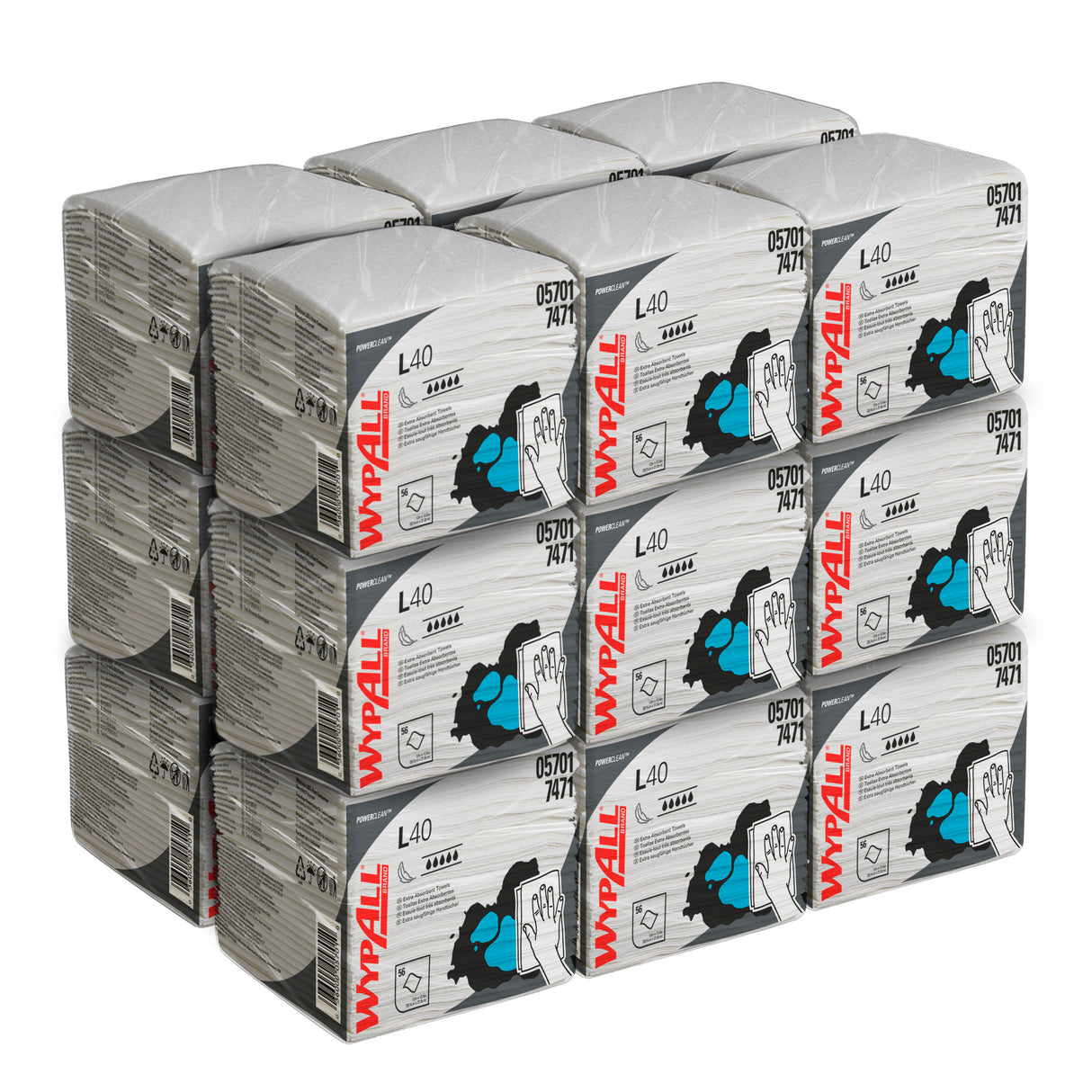 LAVETTE NON TISSEE USAGE UNIQUE WYPALL L40 BLANC 56 FORMATS 31,5X33CM X18