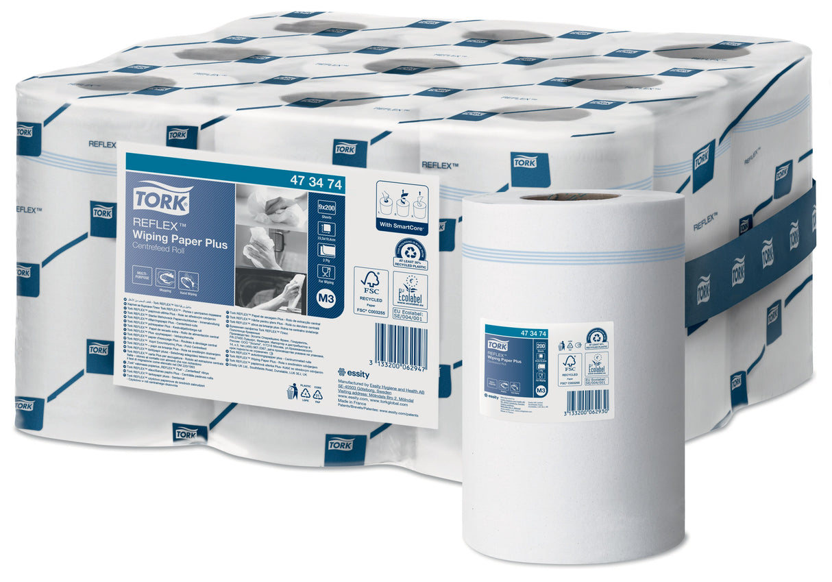 BOBINE DEVIDAGE CENTRAL TORK REFLEX M3 BLANC 200 FORMATS 2 PLIS 19,4X33,5CM ECOLABEL X9