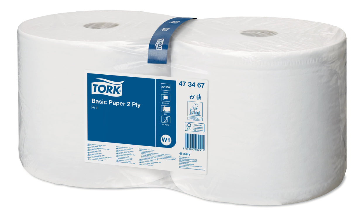 BOBINE DEVIDAGE CLASSIQUE TORK W1 BLANC 1500 FORMATS 2 PLIS 21X33,5CM ECOLABEL X2