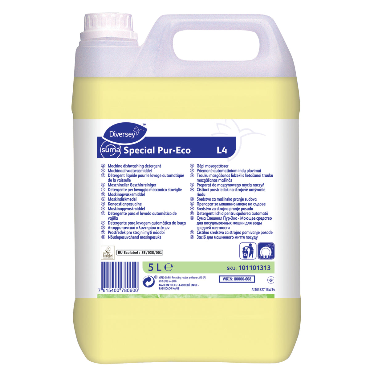 DETERGENT LIQUIDE VAISSELLE EAU DURE SUMA SPECIAL PURECO (L4) ECOLABEL EU 5L