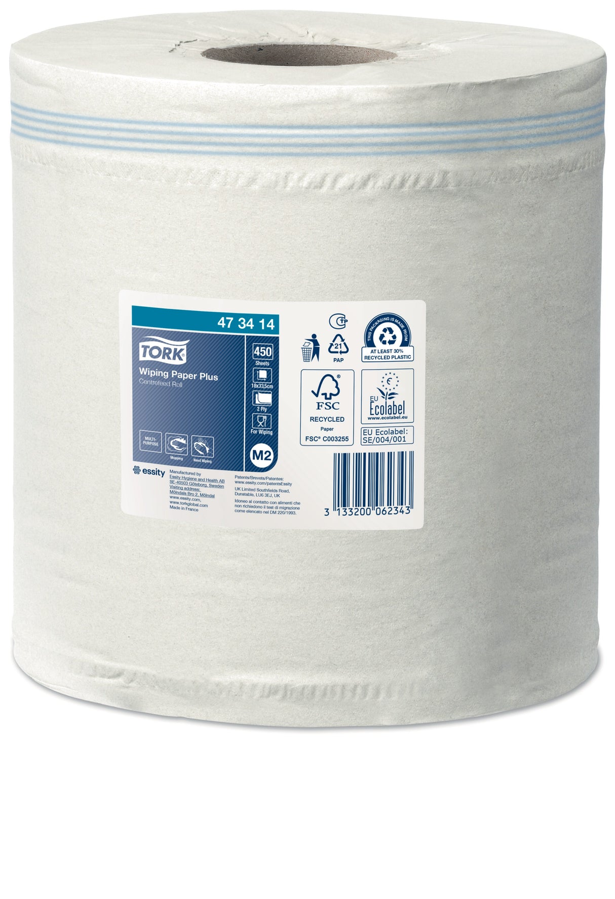 BOBINE DEVIDAGE CENTRAL TORK M2 BLANC 450 FORMATS 2 PLIS 19,4X33,5CM ECOLABEL X6