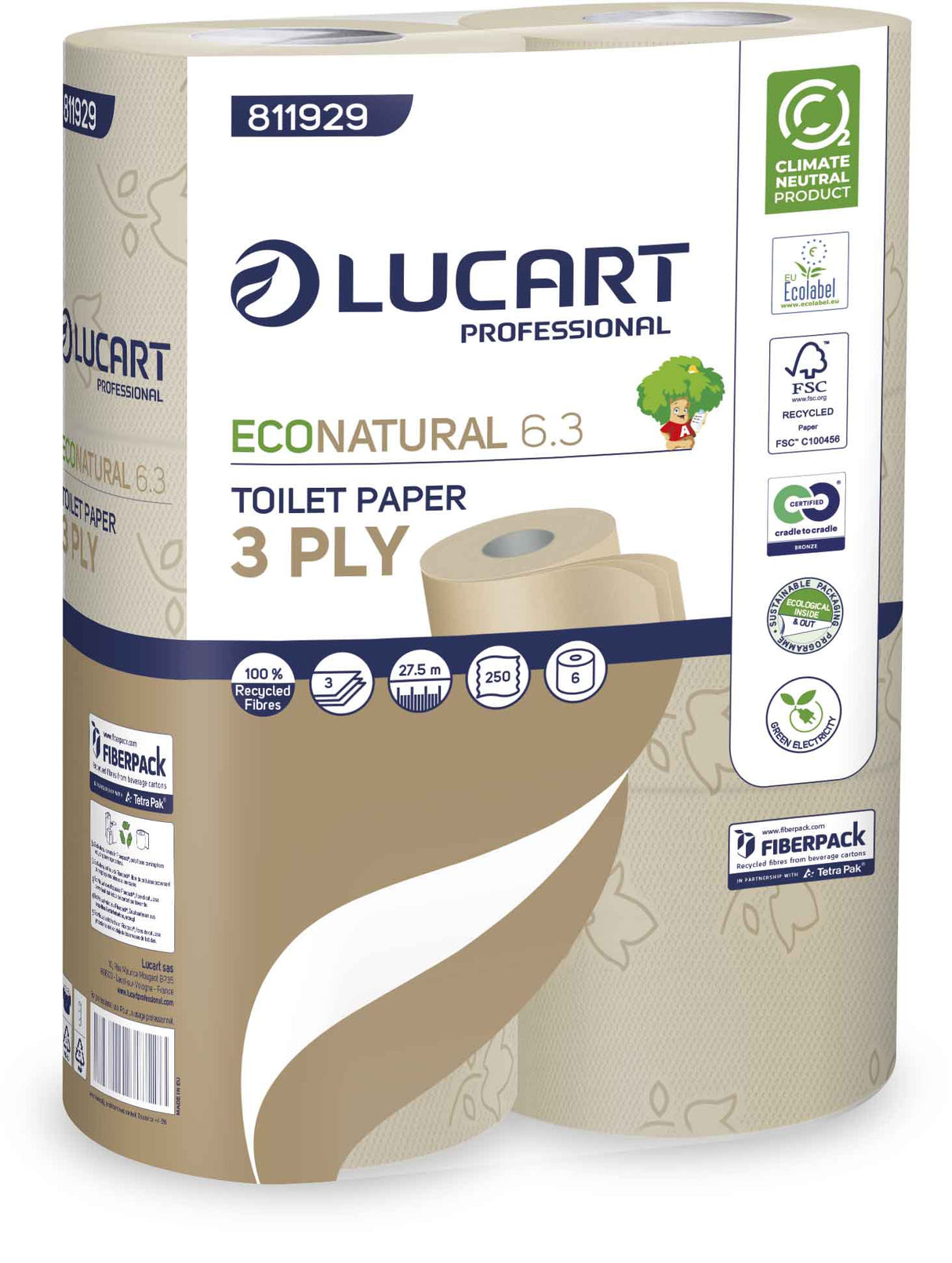PAPIER TOILETTE PETIT ROULEAU ECONATURAL HAVANE 250 FORMATS 3 PLIS ECOLABEL X30