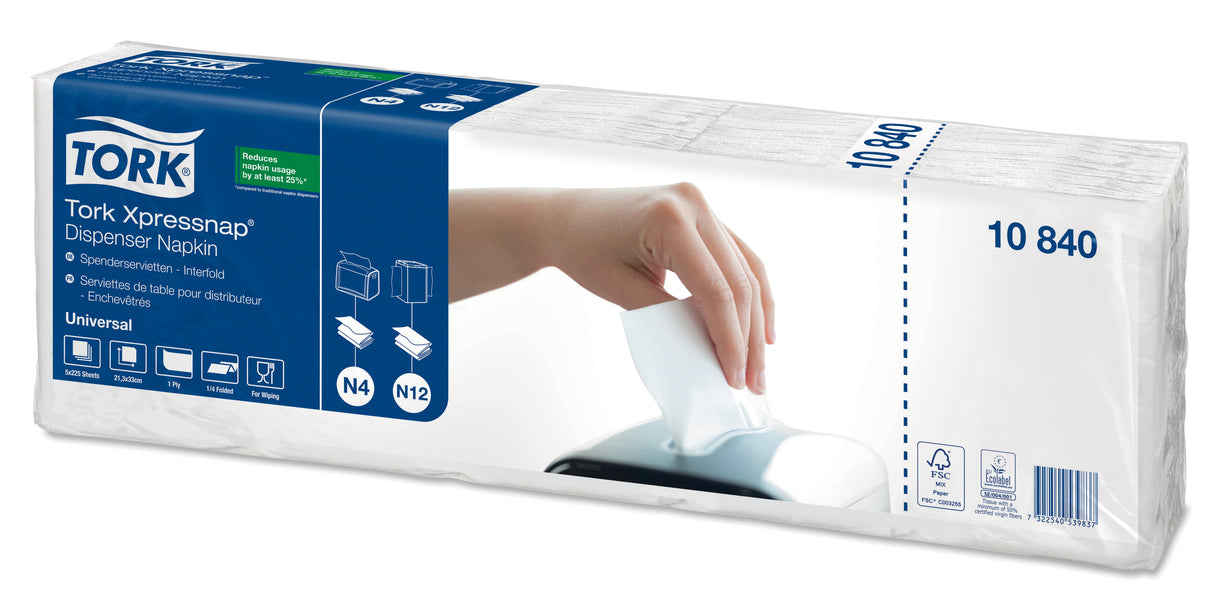 SERVIETTE POUR DISTRIBUTEUR 21.3X33CM TORK® XPRESSNAP® N4 1 PLI BLANC X9000