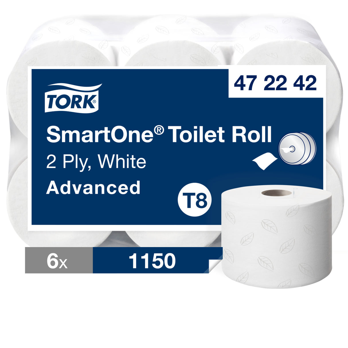 PAPIER TOILETTE À DÉVIDAGE CENTRAL TORK SMARTONE® T8 BLANC 1150 FORMATS 2 PLIS ECOLABEL X6