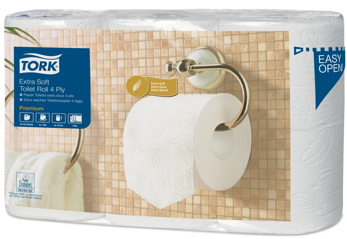 PAPIER TOILETTE PETIT ROULEAU TORK® PREMIUM T4 BLANC 150 FORMATS 4 PLIS ECOLABEL X42