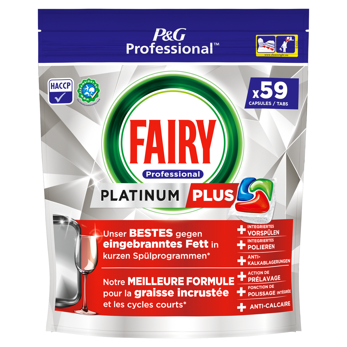 TABLETTES LAVE-VAISSELLE GRAISSES CUITES FAIRY PLATINUM PROFESSIONAL X59.