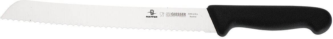 GIESSER COUTEAU À PAIN CRANTÉ MANCHE NOIR INOX 24 CM