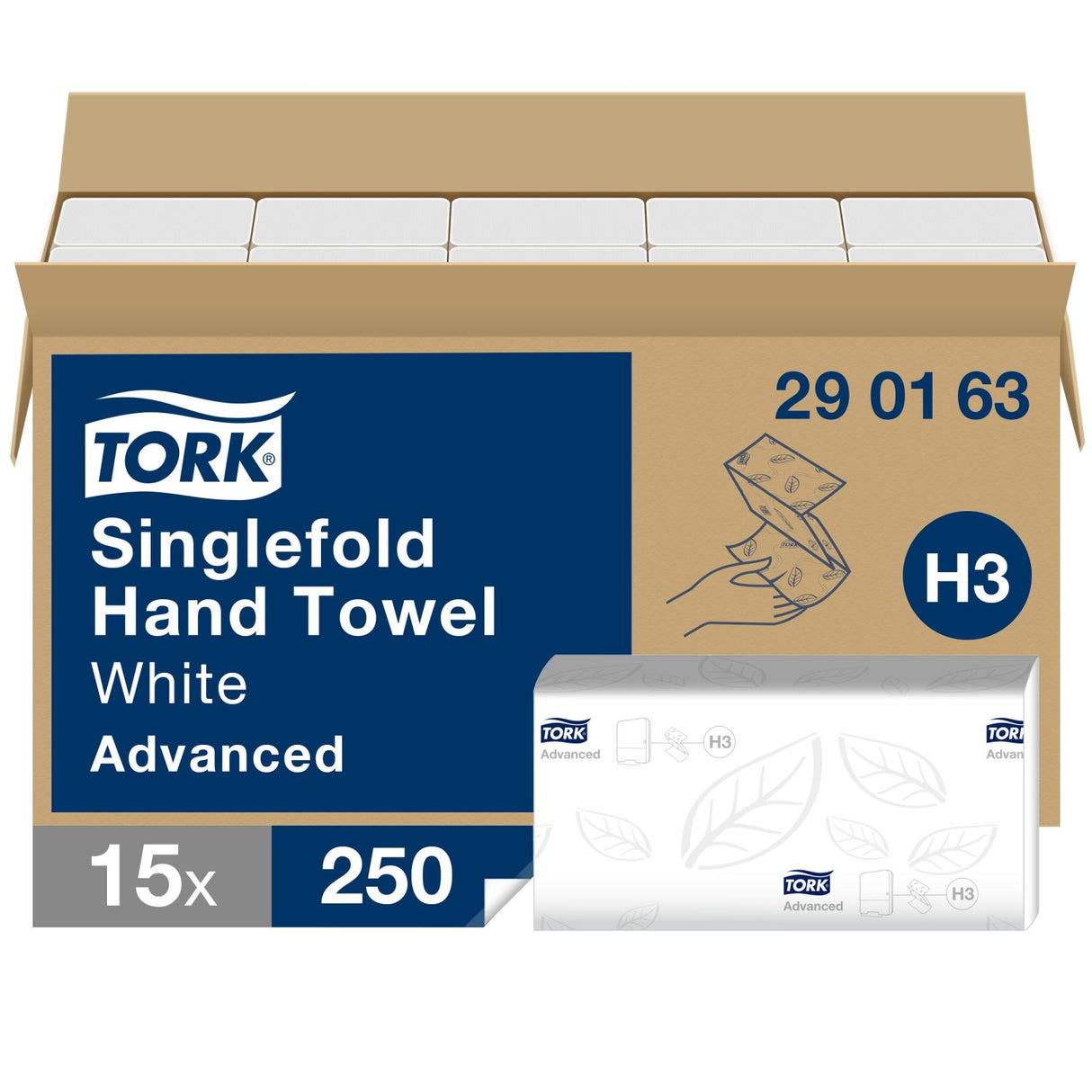 ESSUIE-MAINS PLIÉS EN V TORK® ADVANCED H3 BLANC 23X24.8CM 250 FORMATS 2 PLIS ECOLABEL X15