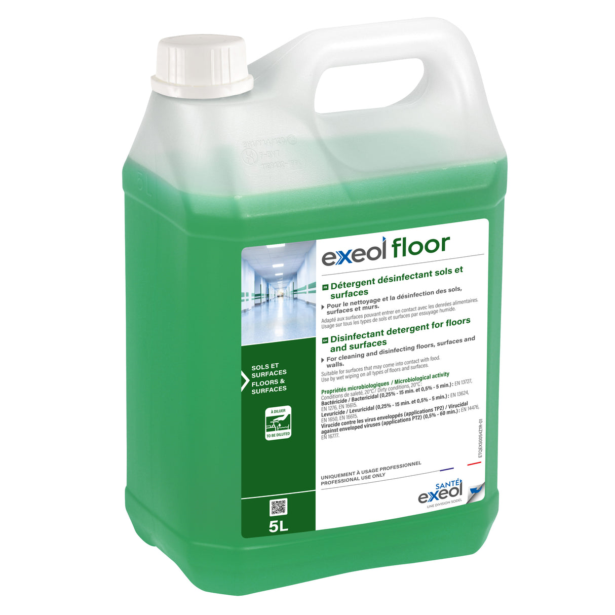 DETERGENT DESINFECTANT CONCENTRE SOLS ET SURFACES EXEOL FLOOR 5L