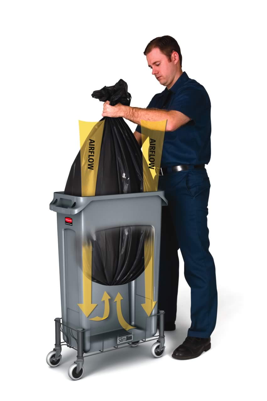 POUBELLE SLIM JIM 87L GRIS AVEC CONDUITS D'AERATION