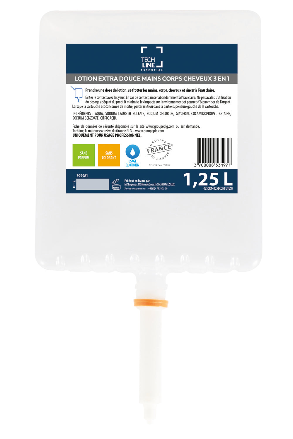 SAVON MAINS CORPS & CHEVEUX TECHLINE CARTOUCHE 1250ML X9