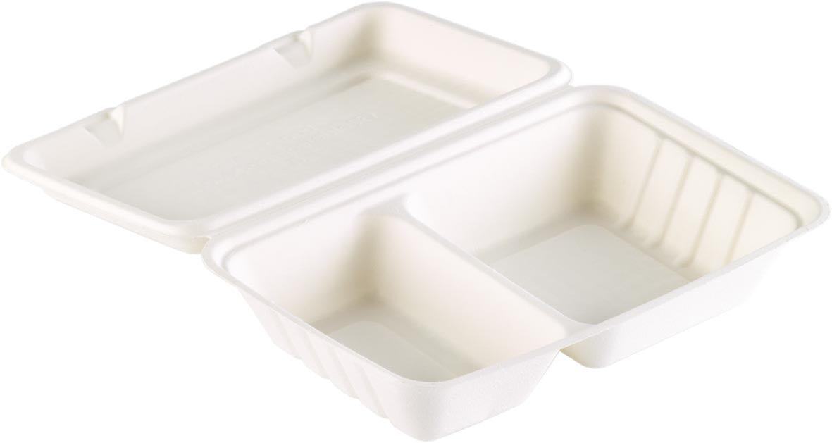 COFFRET REPAS BAGASSE 2 COMPARTIMENTS 241X163X65MM BLANC X250