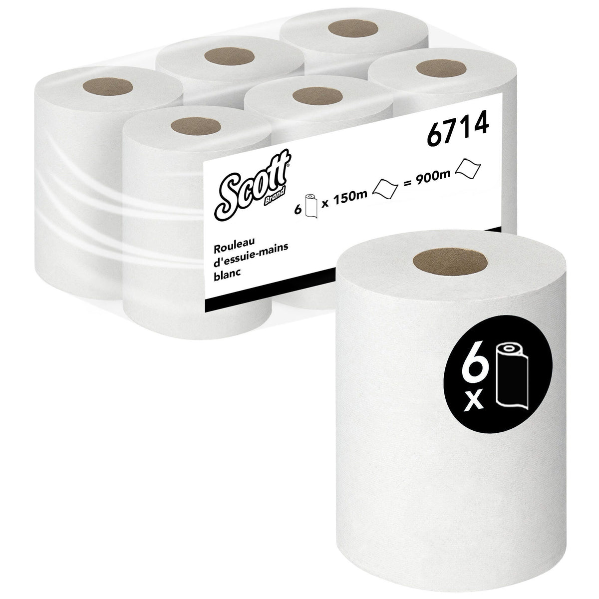 ESSUIE-MAINS ROULEAU SCOTT AIRFLEX BLANC 150M 1 PLI ECOLABEL X6