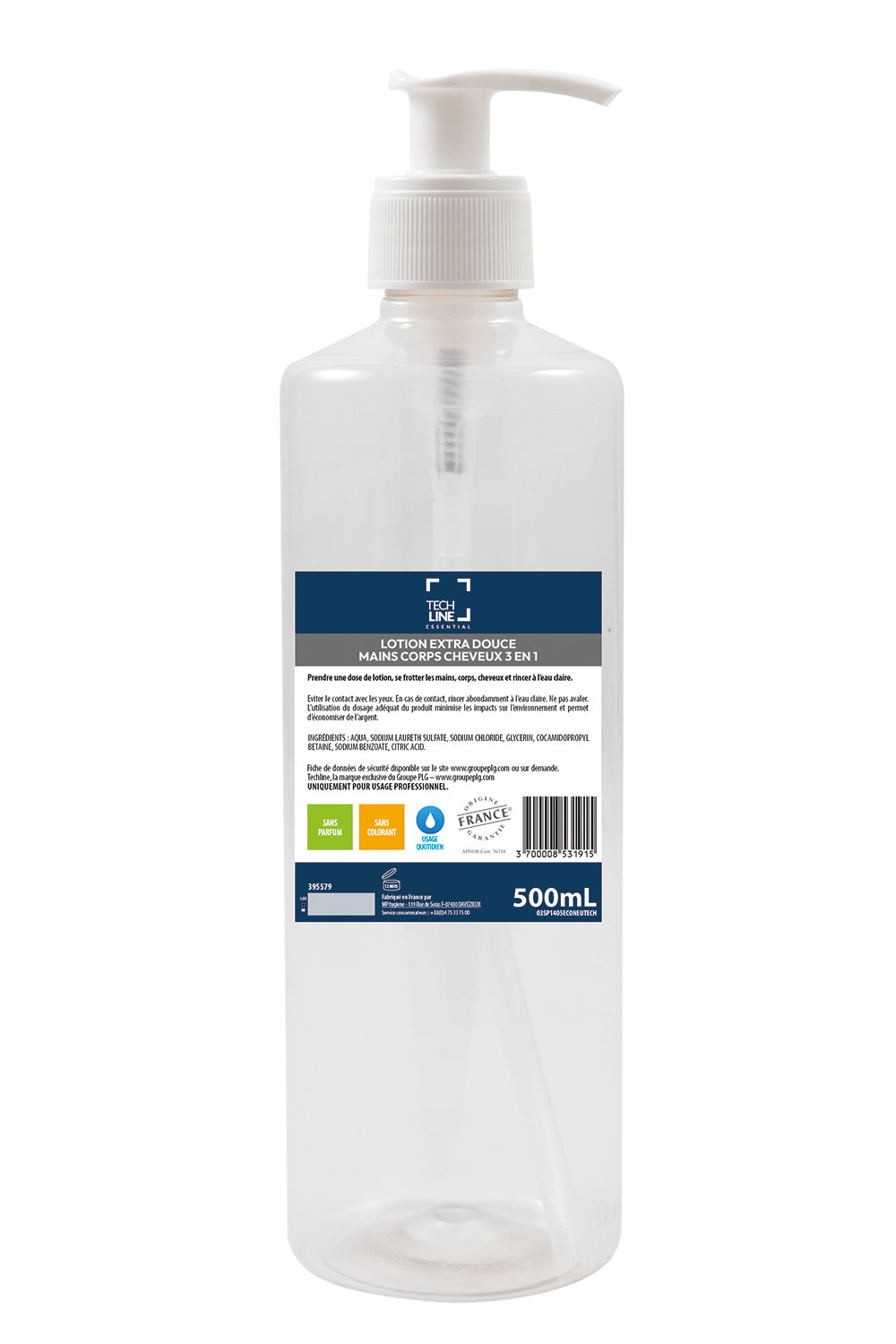 SAVON MAINS CORPS & CHEVEUX TECHLINE FLACON POMPE 500ML X12