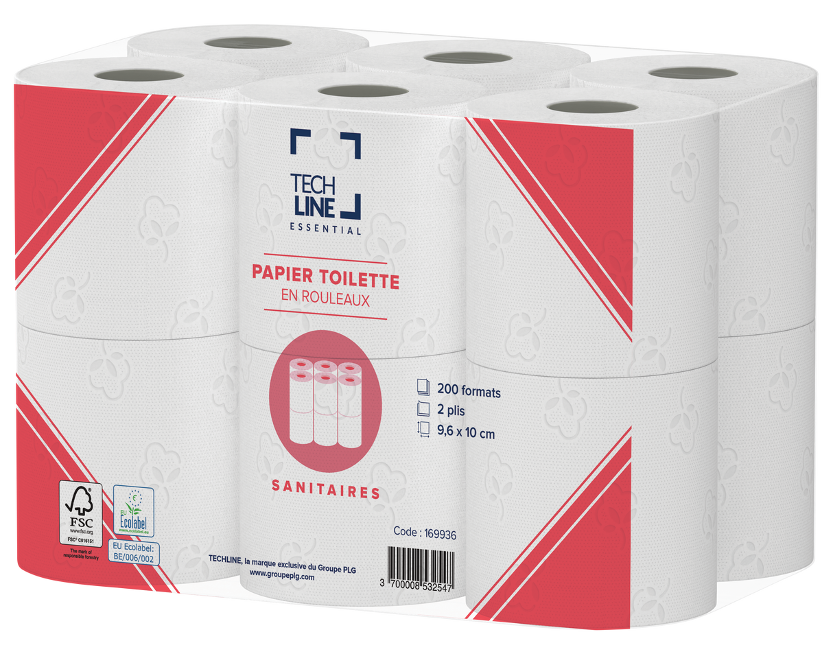 PAPIER TOILETTE PETIT ROULEAU BLANC 200 FORMATS 2 PLIS ECOLABEL X96