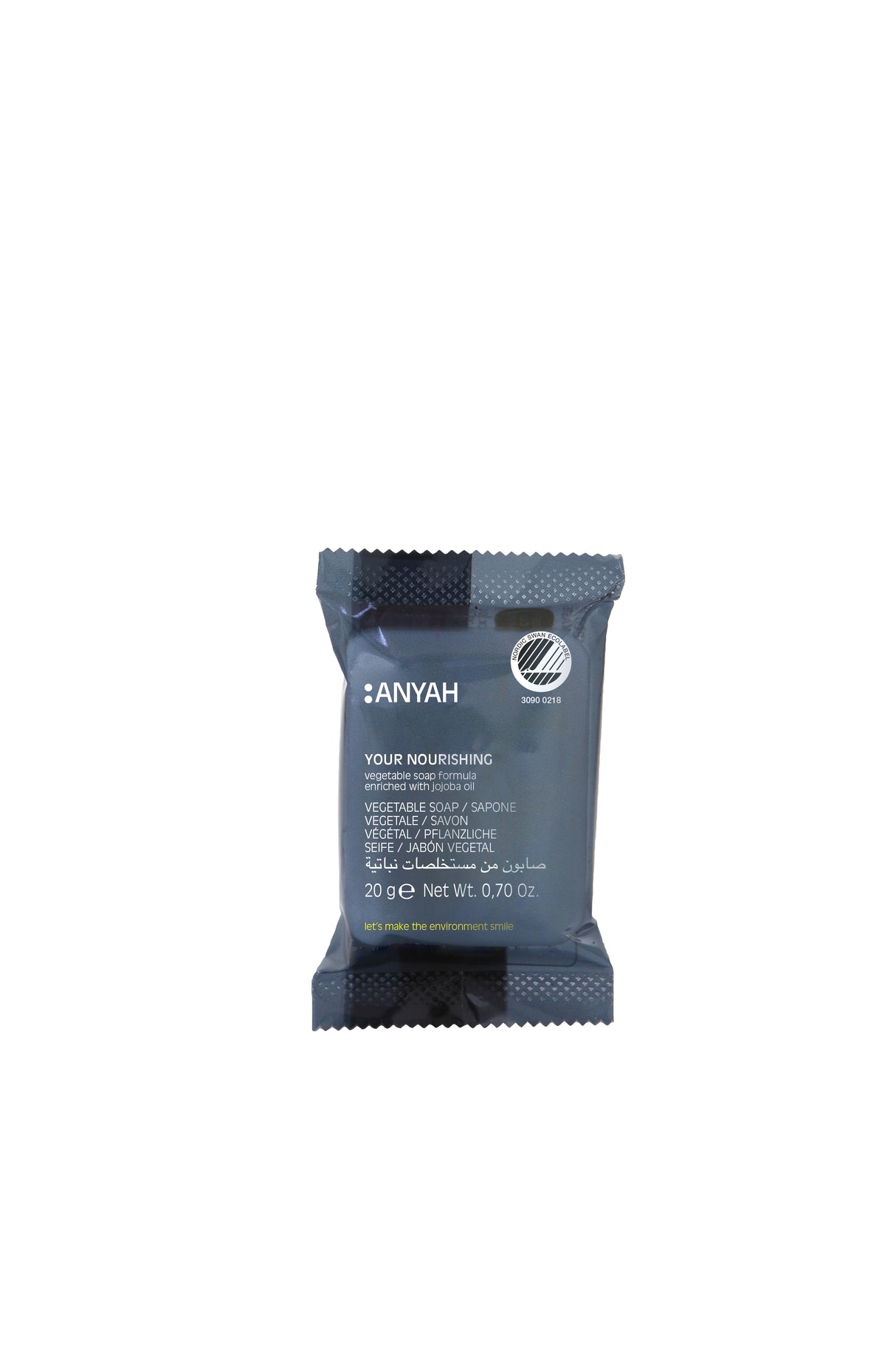 SAVON MAINS VÉGÉTAL RECTANGULAIRE ANYAH NORDIC SWAN ECOLABEL 20G SACHET X300