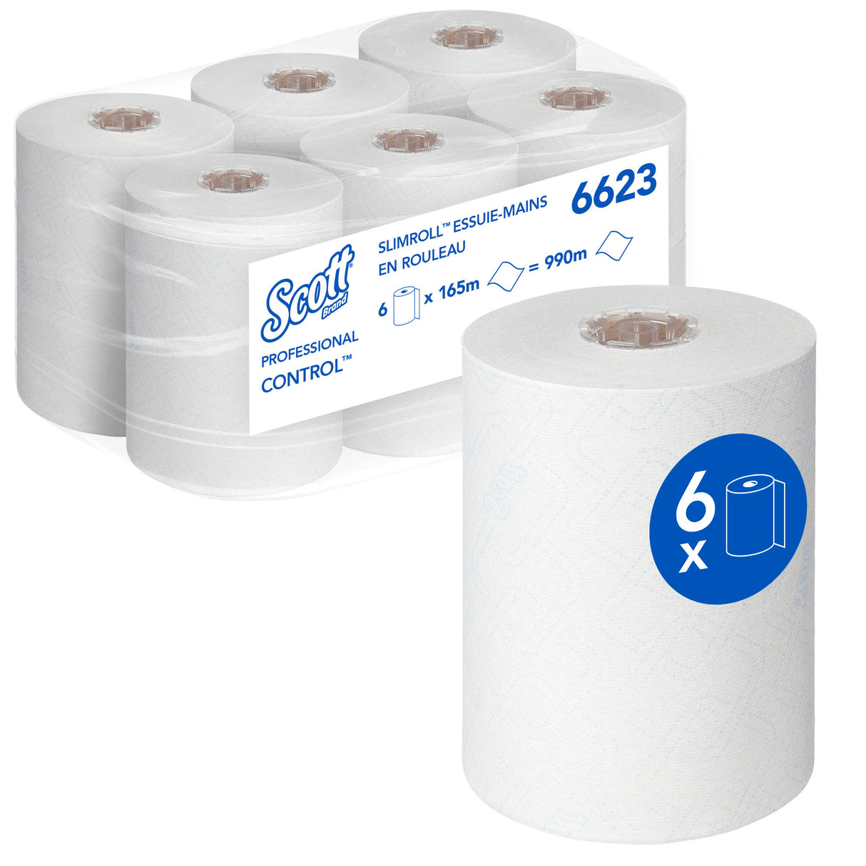 ESSUIE-MAINS ROULEAU SCOTT® CONTROL™ SLIMROLL BLANC 165M 1 PLI ECOLABEL X6