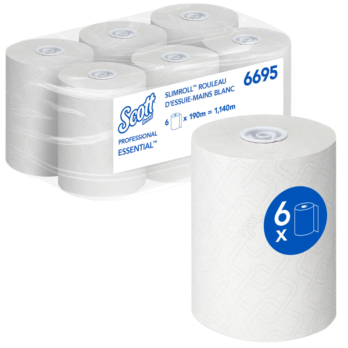 ESSUIE-MAINS ROULEAU SCOTT® ESSENTIAL SLIMROLL BLANC 190M 1 PLI ECOLABEL X6