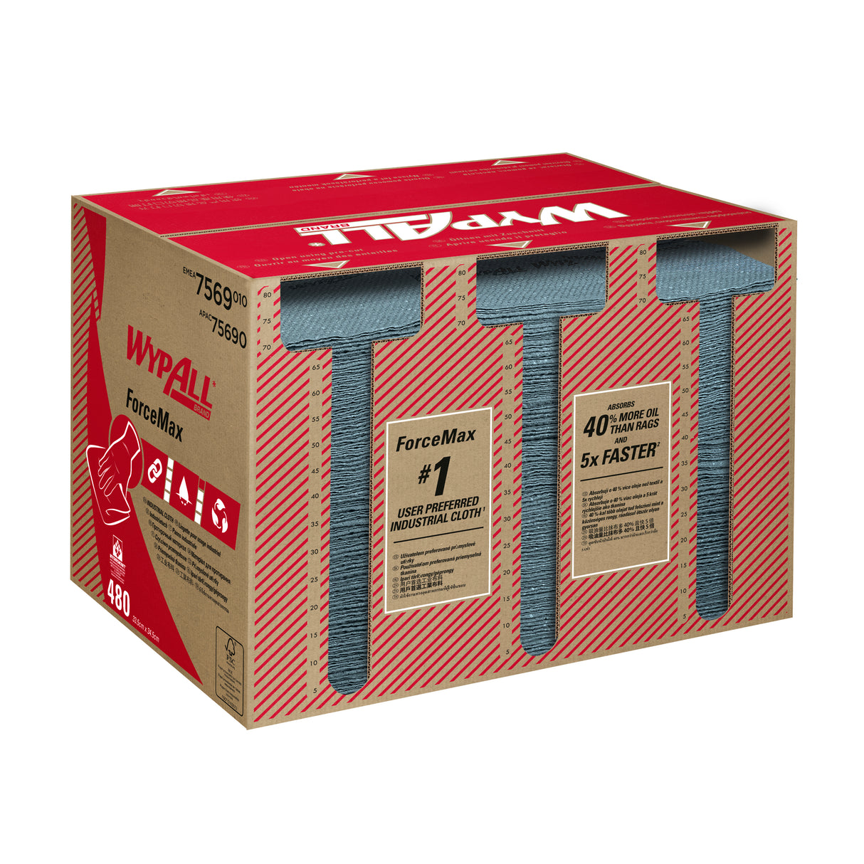 LAVETTE NON TISSEE USAGE UNIQUE WYPALL FORCEMAX GRIS 480 FORMATS