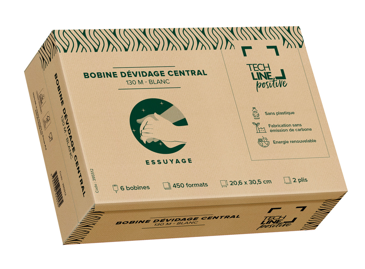 BOBINE DEVIDAGE CENTRAL BLANC 426 FORMATS 2 PLIS 19,5X30,5CM ECOLABEL X6