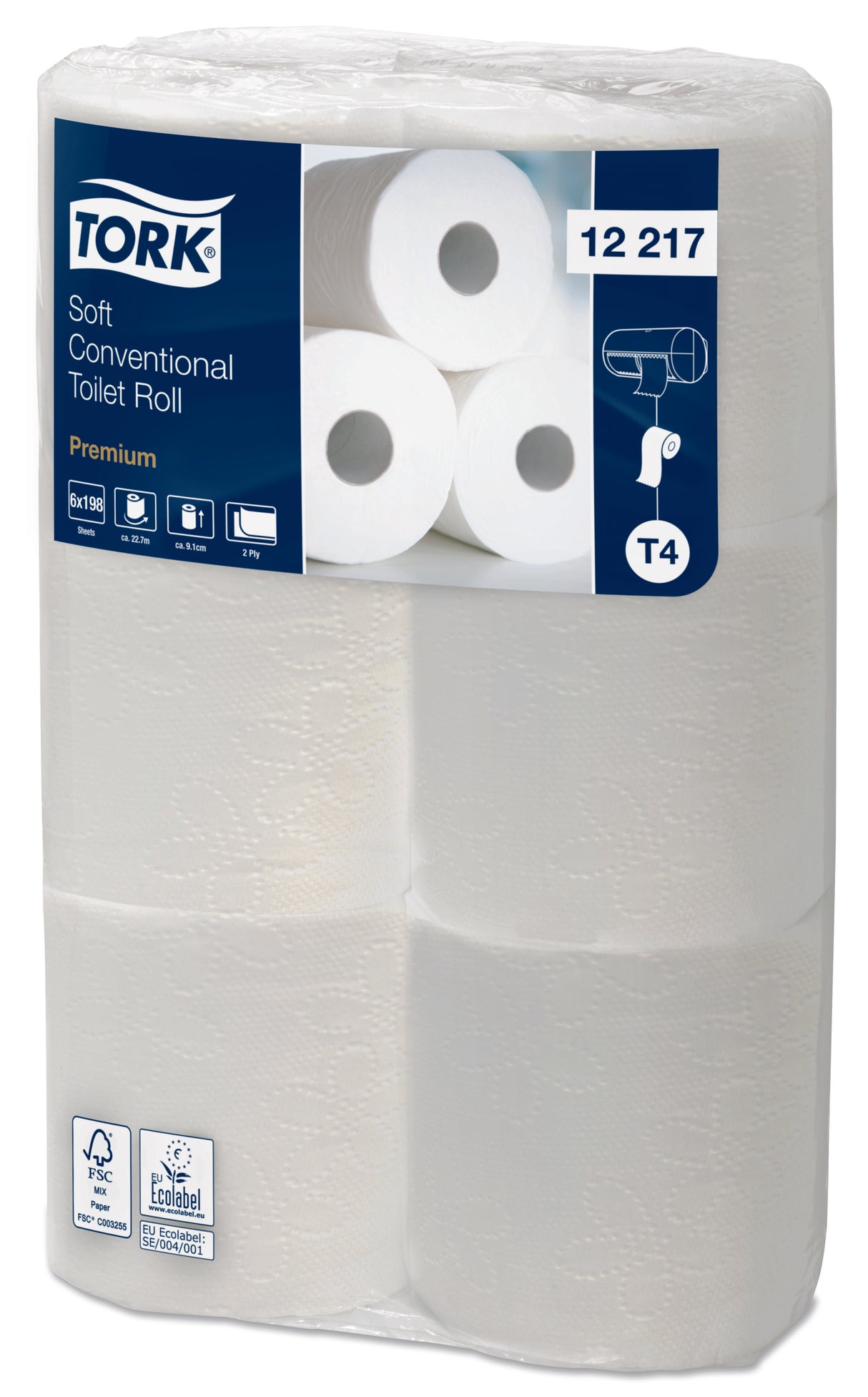 PAPIER TOILETTE PETIT ROULEAU TORK® T4 BLANC 200 FORMATS 2 PLIS ECOLABEL X72