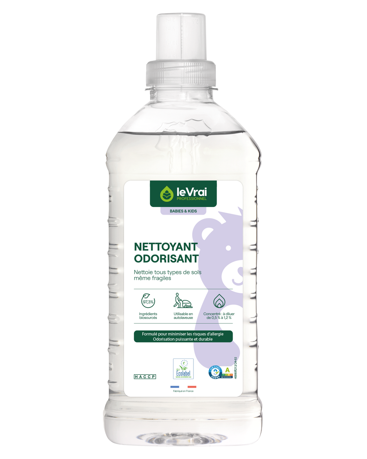 NETTOYANT ODORISANT CONCENTRE SOLS BABIES & KIDS LE VRAI PROFESSIONNEL ECOLABEL 1L