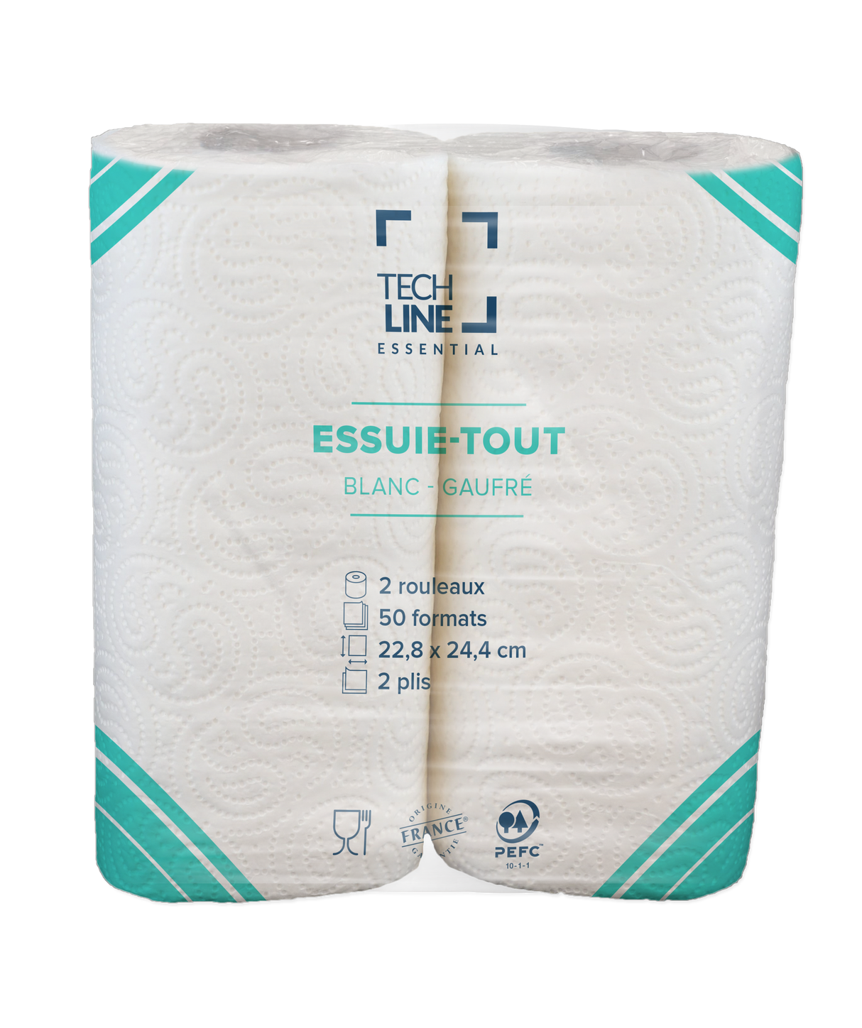 BOBINE DEVIDAGE CLASSIQUE ESSUIE-TOUT TECHLINE BLANC 50 FORMATS 2 PLIS ECOLABEL X24