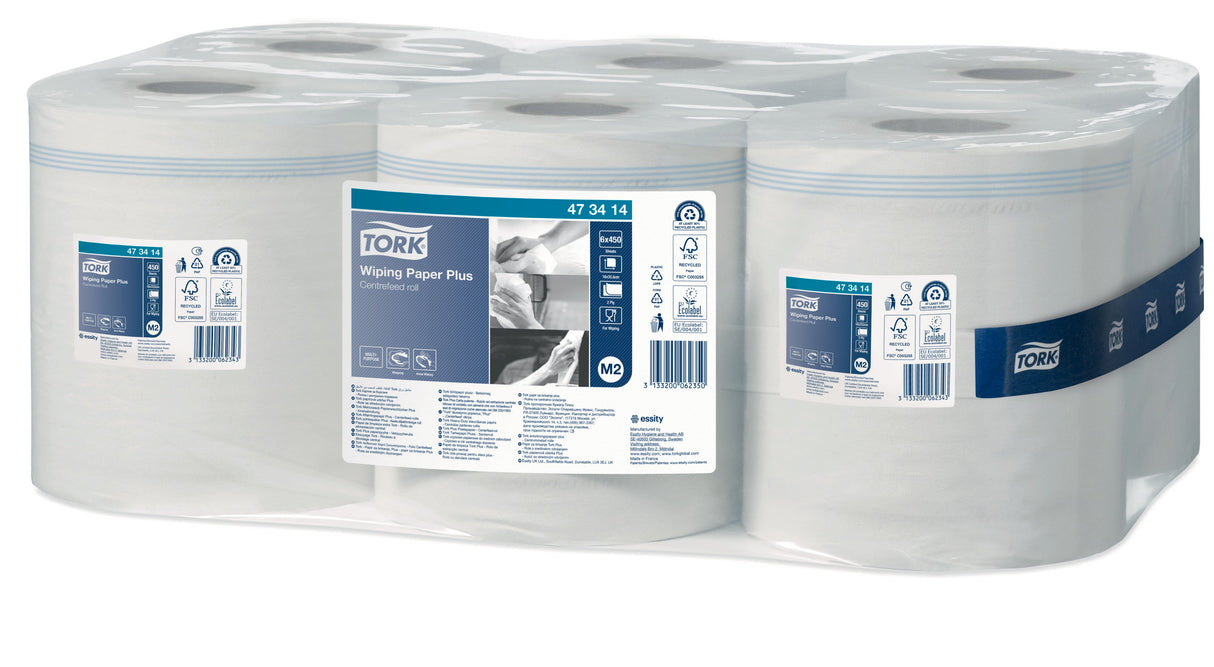 BOBINE DEVIDAGE CENTRAL TORK M2 BLANC 450 FORMATS 2 PLIS 19,4X33,5CM ECOLABEL X6