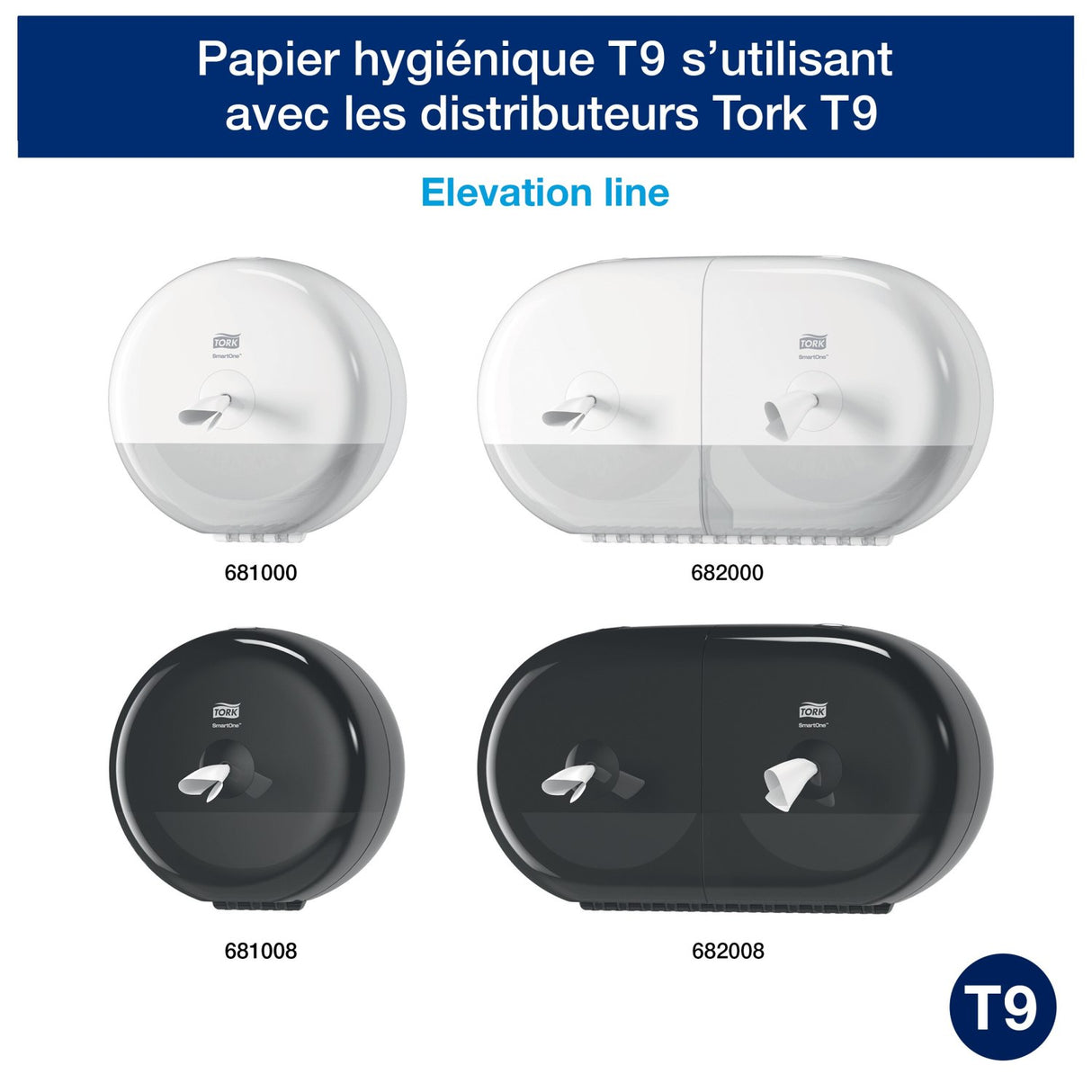 PAPIER TOILETTE À DÉVIDAGE CENTRAL TORK SMARTONE® T9 BLANC 620 FORMATS 2 PLIS ECOLABEL X12