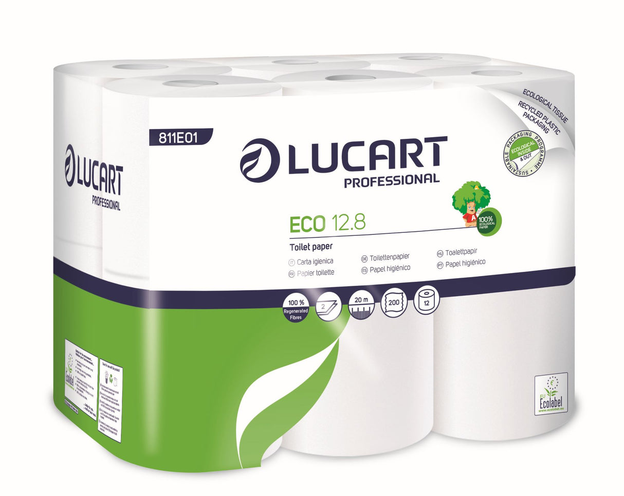 PAPIER TOILETTE PETIT ROULEAU BLANC 200 FORMATS 2 PLIS ECOLABEL X96