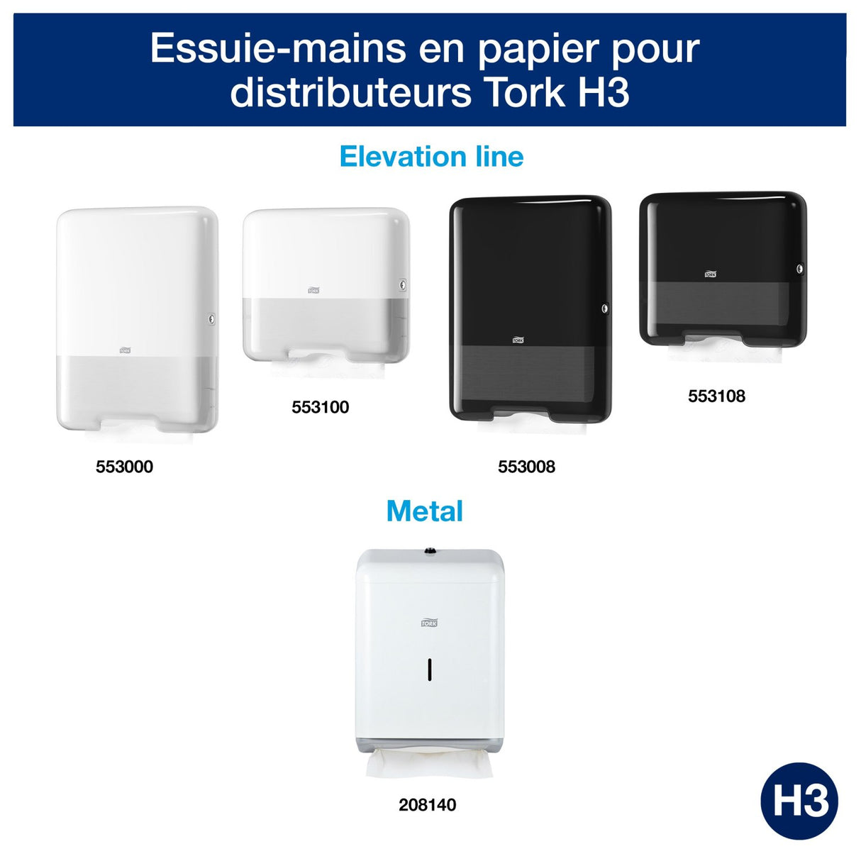 ESSUIE-MAINS PLIÉS EN V TORK® ADVANCED H3 BLANC 23X24.8CM 250 FORMATS 2 PLIS ECOLABEL X15