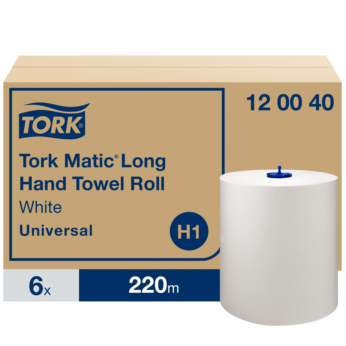ESSUIE-MAINS ROULEAU TORK MATIC® UNIVERSAL H1 BLANC 220M 1 PLI ECOLABEL X6