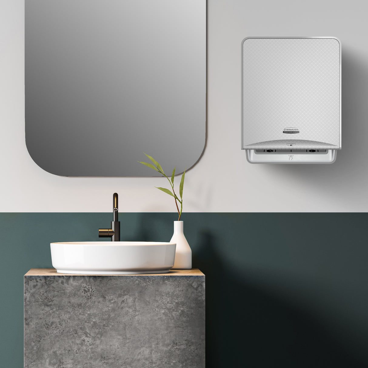 DISTRIBUTEUR D’ESSUIE-MAINS ROULEAUX À DÉCOUPE AUTOMATIQUE & OPTIQUE ICON™ GRIS MOSAÏQUE