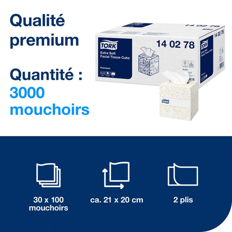 MOUCHOIRS BOÎTE CUBIQUE TORK® PREMIUM BLANC 100 FORMATS 2 PLIS ECOLABEL X30