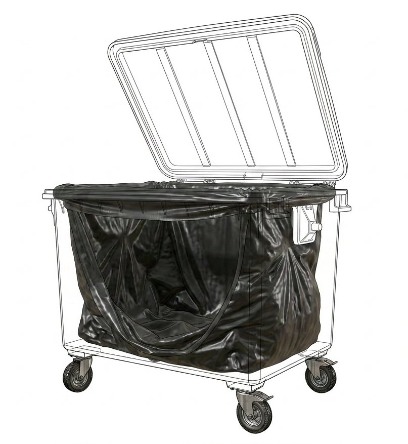 HOUSSE CONTENEUR 750L BASSE DENSITE DECHETS LEGERS NOIR X100