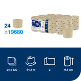 PAPIER TOILETTE PETIT ROULEAU TORK® T7  ADVANCED NATUREL SANS MANDRIN 820 FORMATS 2 PLIS ECOLABEL X24