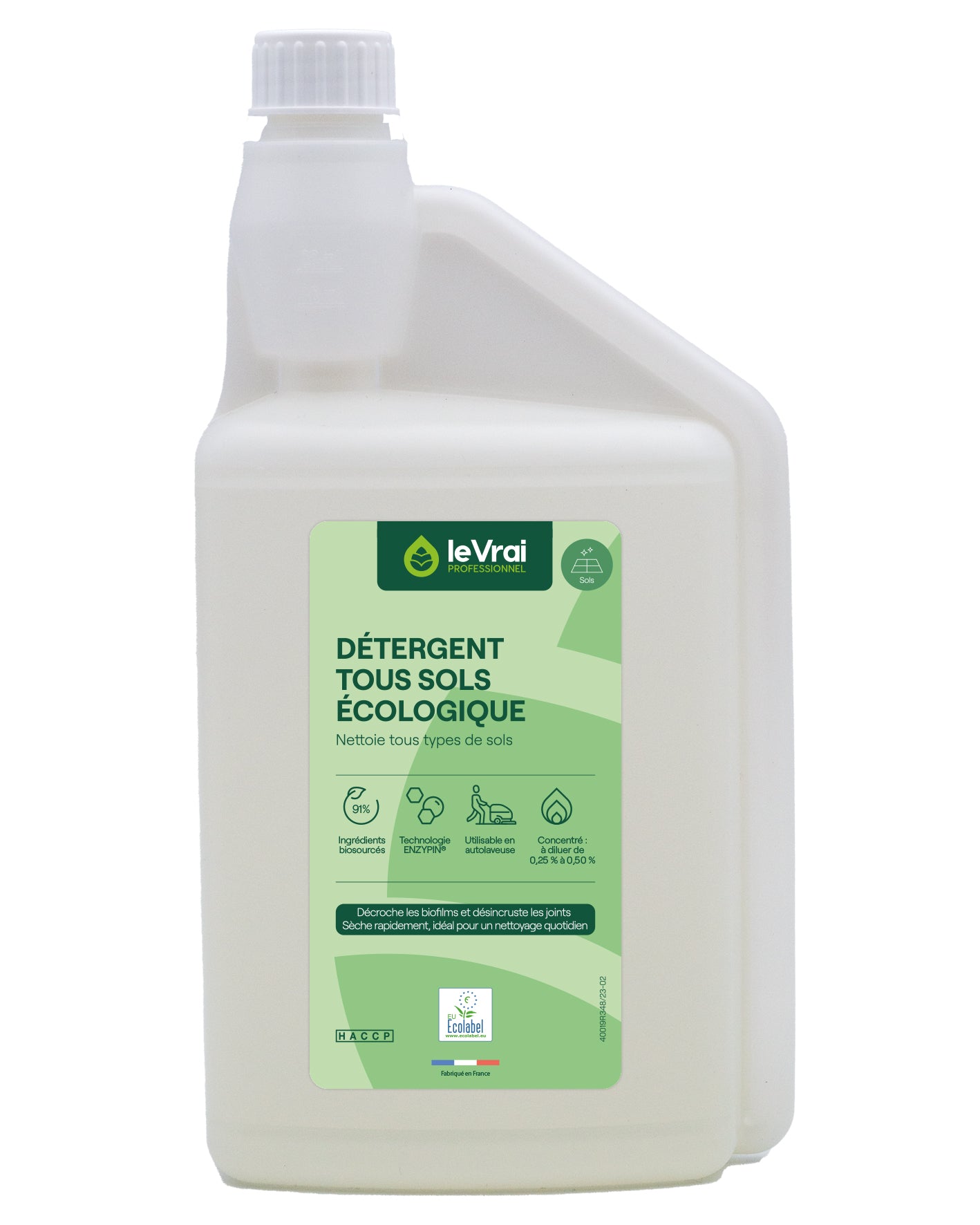 DETERGENT SOLS ET MULTI SURFACES CONCENTRE ECOLABEL LE VRAI PROFESSIONNEL 1L DOSEUR