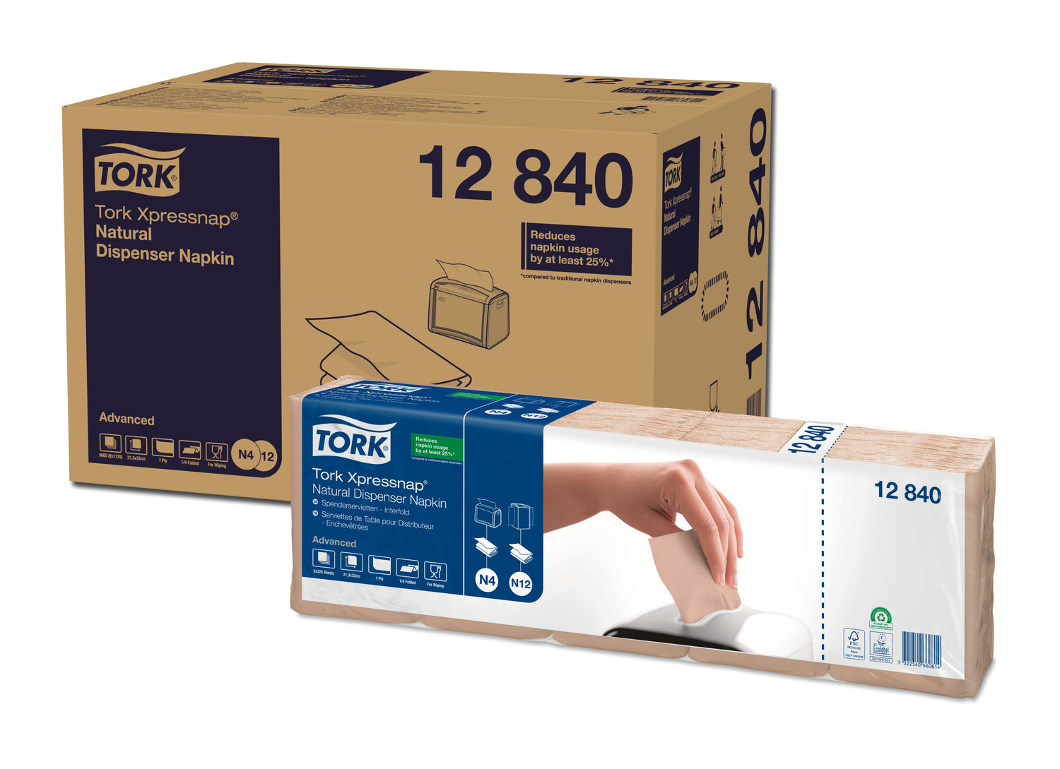 SERVIETTE POUR DISTRIBUTEUR 21.3X33CM TORK® XPRESSNAP® N4 1 PLI NATUREL X9000