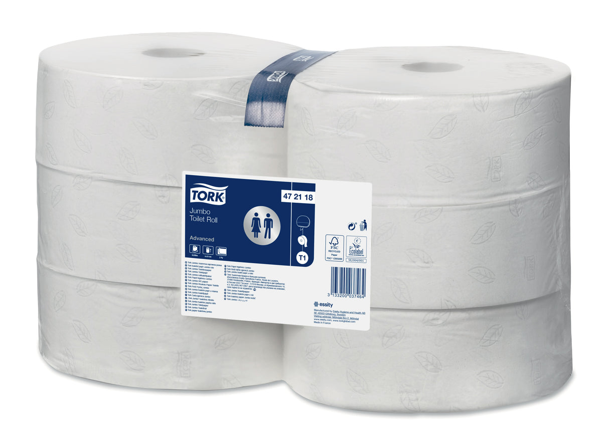 PAPIER TOILETTE JUMBO TORK® ADVANCED T1 BLANC 380M 2 PLIS ECOLABEL X6