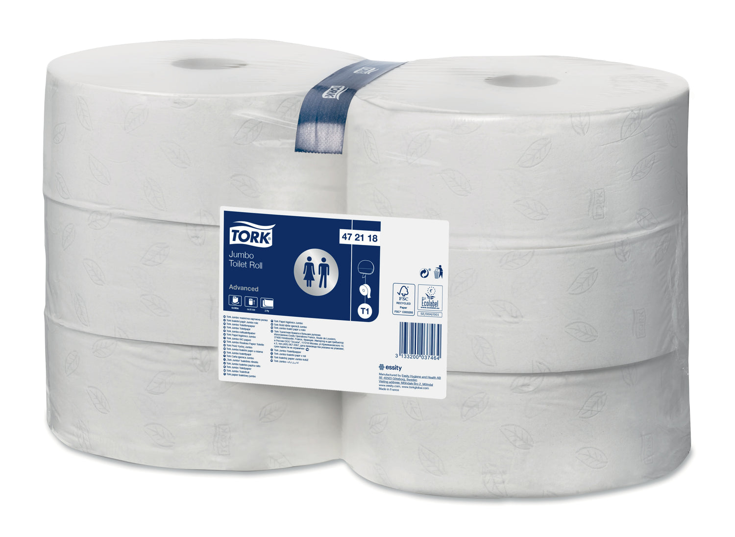 PAPIER TOILETTE JUMBO TORK® ADVANCED T1 BLANC 380M 2 PLIS ECOLABEL X6