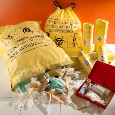 SAC POUBELLE DASRI 20L LIEN COULISSANT DECHETS LEGERS JAUNE X500