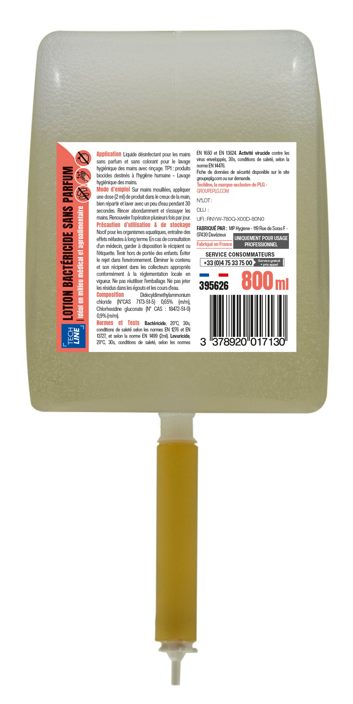 SAVON ANTIMICROBIEN TECHLINE CARTOUCHE 800ML X6
