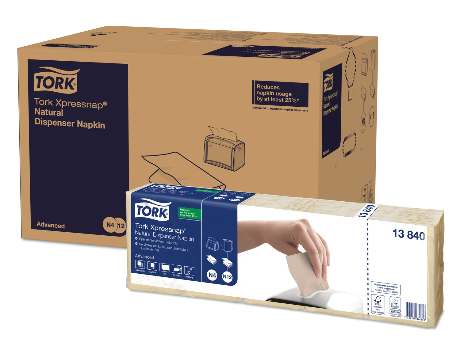 SERVIETTE POUR DISTRIBUTEUR 21.3X16.5CM TORK® XPRESSNAP® N4 1 PLI NATUREL X9000