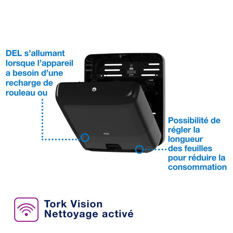 DISTRIBUTEUR D'ESSUIE-MAINS ROULEAUX À DÉTECTION OPTIQUE TORK MATIC® H1 NOIR