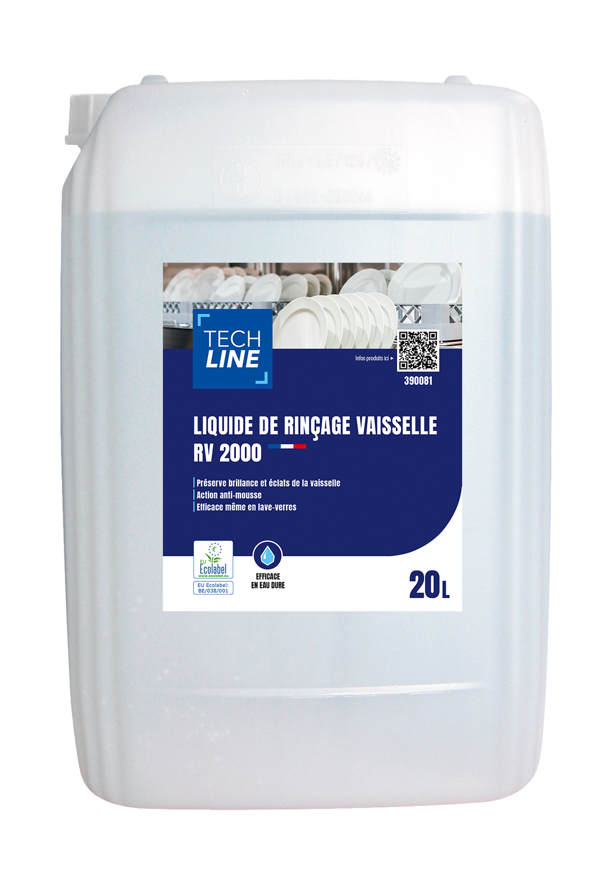 ADDITIF DE RINCAGE TOUTES EAUX RV2000 TECHLINE ECOLABEL EU 20L